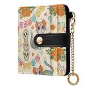 KLL Day Of The Dead Cat Pattern Ladies Classic Foldable Wallet Cute Minimalist PU Leather Wallet for Men Women Travel