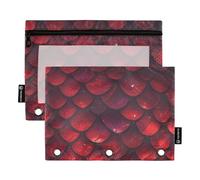 KLL Deep Red Dragon Scales Glittering Binder Pouches Clear Pencil Bag for 3 Rings Binder Bag with Zipper for Examination Home Travel Cards Storage Container