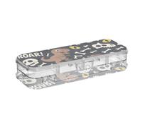 KLL Dinosaur Fun Pattern Designed Clear Pencils Box | Double-Deck Pencil Container,For Art Supplies,With Snap And Lid