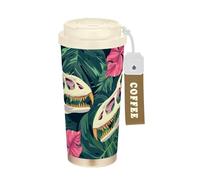 KLL Dinosaur Skull Green Pink Monstera Leaves Stainless Steel Travel Coffee Tumblers With Lid designed Togo Mug For Hot Cold Drinks 17 oz Spill Proof