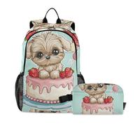 KLL Dog Cake Cartoon Cute Boy Backpack With Lunch Bag Boys School Backpack With Lunch Box 10-12