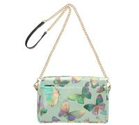 KLL Dreamy Butterfly Green Art Fashion Small Crossbody Bags For Women Vegan Leather Casual Purse Zip Shoulder Handbag For Travel