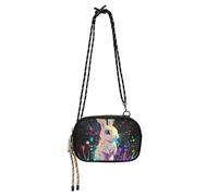 KLL Dwarf Rabbit Dripping Paint Side Purse Crossbody Mens Waterproof with Adjustable Strap Shoulder Bag Walk the dog