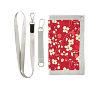 KLL Easter Floral Cherry Red Trifold Trifold Wallets for Credit Cards Cool Sturdy Card Holder Wallet for Men with Lanyard