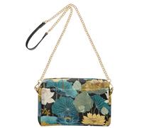 KLL Elegant Water-lilies Blue Retro Fashion Small Crossbody Bags For Women Vegan Leather Womens Crossbody Purses Zip Woman Shoulder Handbags