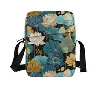 KLL Elegant Water-lilies Blue Retro messenger bag crossbody Vegan Leather cross body bag Casual Shoulder Handbags