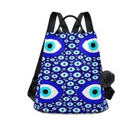 KLL Evil Eye Blue And Black Fashion travel laptop backpack casual lightweight backpack for women for Travel, Work, Everyday with Pom-pom keychain