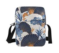 KLL Fan-shaped Floral Pattern White Blue Art Deco Style mens messenger bag Vegan Leather Crossbody Bags For Women Shopping Shoulder Handbag For Travel