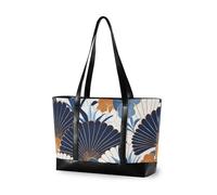 KLL Fan-shaped Floral Pattern White Blue Art Deco Style Portable bag with zipper with zipper womens tote Large Handbag for gym with bolsos secret para mujeres