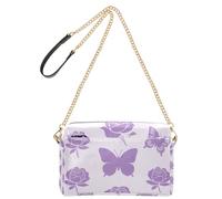 KLL Fashion Lavender Rose Flower Butterfly Fashion Crossbody Bags For Women Vegan Leather Cross Over Purse Waterproof Shoulder Bag