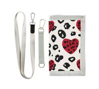 KLL Fashion Love red Leopard Print Christmas Trifold Mens Small Wallet for Male pop Sturdy Card Holder Wallet for Men with Lanyard