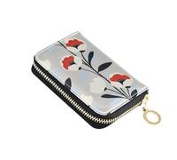 KLL Flora Pattern Minimalist Style Leather Mens Card Holder Wallet with 9 Cards Slot RFID Blocking Women's Card Cases with Zipper