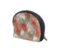 KLL Floral Design Marshmallow Cream Half Moon Makeup Case Storage Bag Zipper Capacity Travel Cosmetic Bag Makeup pouching Period for Brush