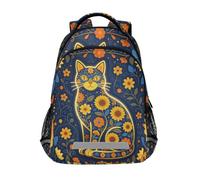 KLL Floral Pattern Cat Navy Blue stray kids backpack with chest clip book bags for childrens mochilas para adolescentes chicas