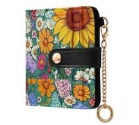 KLL Florals Sunflower Hyacinths Mint Green Women's Folding Wallet For Women Convenient Premium PU Leather Wallet for Men Women Travel