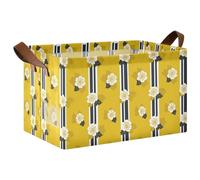 KLL Flower Butter Yellow White Large Storage Baskets with Handles Cube Organizer for Shelves Closet Books 2 Pack cestas organizadoras para closet