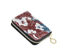 KLL Flower Lines Abstract Red Leather Card case Wallet with Cion Purse RFID Blocking Small Credit Card Holder for Women with Zipper