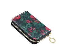 KLL Flower Power Part Leather Mens Card Wallet with Cion Purse RFID Blocking Men's Card Cases with Zipper