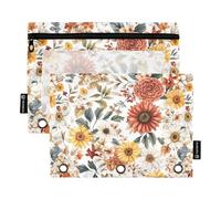 KLL Flowers Dahlia Daisy Sunflower White Binder Pocket Fabric Pencil Case for Binder Folder with 3 Holes for Children Home Travel Cards Storage Container