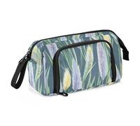 KLL Flowers Green Pampas Large Pencil Case Large Capacity Case with Pencil with Handle for Adults High School