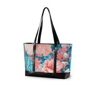 KLL Flowers Turquoise and Coral simple computer bag for women with zipper totes Large Handbag for Pool Gym Grocery Travel with diaper bolsos secret para mujeres