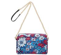 KLL Flowers with Elements Of The American Flag Fashion Crossbody Small Bags For Women Vegan Leather Cross Body Purse Waterproof Ladies Shoulder Handbags