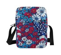 KLL Flowers with Elements Of The American Flag messenger bag for women Vegan Leather Shoulder Crossover Bag Travel Shoulder Handbag