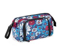 KLL Flowers with Elements of The American Flag Pencil Pen Case Large Capacity Cases with Pencil with Slot for Nurse College