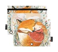 KLL Fox Little Girl Sleep Pencil Bag Three Rings Folder for 3 Rings Binders Case with Zipper for Examination Home Travel Cards Storage Container
