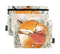 KLL Fox Little Girl Sleep Pencil Bag Three Rings Folder for Rings Binder Storage with 3 Holes for Student Office Document Organizer
