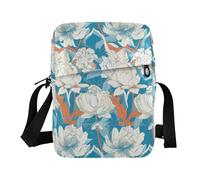 KLL Fresh Floral Pattern White Blue Art Deco Style messenger bag for men Vegan Leather green crossbody bags for women Travel Shoulder Hand Bags