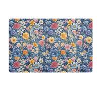 KLL Front Door Mat 32x20in Non-Slip Rubber Backing Welcome Mat Outside Entry Extra Washable Mats for Patio Porch Florals Rose Delphinium Rose Blue