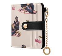 KLL Funny Beach Chimpanzee Cherry Women's Small Folding Wallet Fancy Compact PU Leather Wallet for Girls Women Ladies
