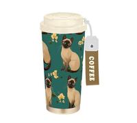KLL Funny Burmese Cats Teal Stainless Steel Travel Coffee Tumbler With Lids designed Coffee Travel Mug For Hot Cold Drinks 17 oz Spill Proof