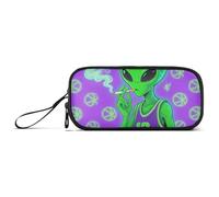 KLL Funny Green Aliens Nylon Pencil Bags for Teen Girls Large Capacity College Pencil Case Stationery Organizer for Elementary Teens