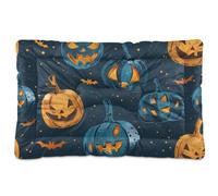KLL Funny Jack O Lanterns Blue Orange Washable Dog Sleeping Mattress Non-Slip Soft Comfortable Pet Kennel Beds for Large Jumbo Medium Small Dogs 36" x 24"