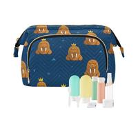 KLL Funny Walrus Crown Dark Blue Makeup Bag Lightweight Makeup Case Storage Bag Change Purse for Toiletry Travel