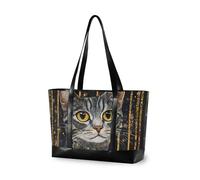 KLL Geometric Art-style Cat Illustration Large Capacity tote bag for women with zipper travel tote Large Handbag for yoga with bolso de trabajo para mujer