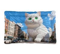 KLL Giant White Cat Surrealism Washable Dog Sleeping Mattress Non-Slip Soft Comfortable Pet Bed for Medium/Large Dogs 24" x 18"