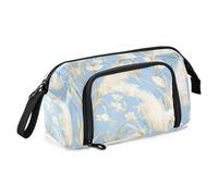 KLL Golden Pampas Grass Light Blue Watercolor Painting Style Pen Case Large Capacity Pencil Case Holder with Slot for Teen Boys High School