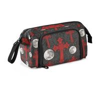 KLL Gothic Red Black Halloween Cross Moon Pencil Pouches Large Capacity Zipper Pencil Case with Zipper for Teen Boys Back to School Supplies