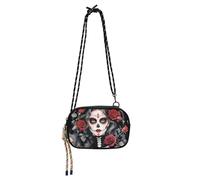KLL Gothic Style Mexican Sugar Skull Girl Small Crossbody Bag Mens Fashion with Adjustable Strap Nylon Small Crossbody Phone Bag For Hiking Traveling