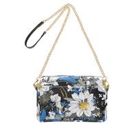 KLL Graffiti Art FLOWERs Blue Butterflies Fashion Crossbody Small Bags For Women Vegan Leather Cross Over Purse Zip Shoulder Handbags For Women