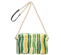 KLL Grass Green Yellow Stripe Pattern Doodle Art Fashion Crossbody Bags For Women Vegan Leather Cross Body Purse Zip Shoulder Handbag