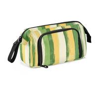 KLL Grass Green Yellow Stripe Pattern Doodle Art Pencil Case Large Capacity Pencil Storage Case Lightweight for Adults Back to School Supplies