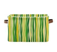 KLL Grass Green Yellow Stripe Pattern Doodle Art storage baskets, foldable and waterproof pantry baskets with sturdy handle bag linen linen set of 2 for nursery nursery sweater