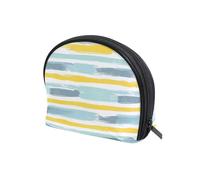 KLL Gray Blue and Pale Yellow Stripe Pattern Half Moon Makeup Organizer Bag Portable Travel Bags For Women Women Cash Wallet for Cosmetic Organizer