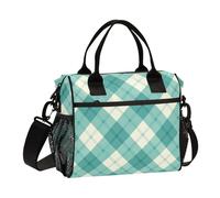 KLL Green and White Lattice Sturdy Large Tote with Shoulder Strap Lunch Box for Adults for Outdoor Bolsa para llevar comida al Trabajo