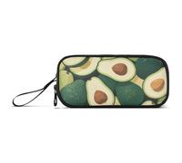 KLL Green Cartoon Avocado Fruits Nylon Pencil Bags for Girls Large Capacity Big Zipper Pencil Case Stationery Bag for Preppy School Women