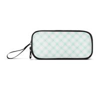 KLL Green Checkered Pattern Nylon Big Pencil Bag High Capacity Large Pencil Case Stationery Bag for Office Men
